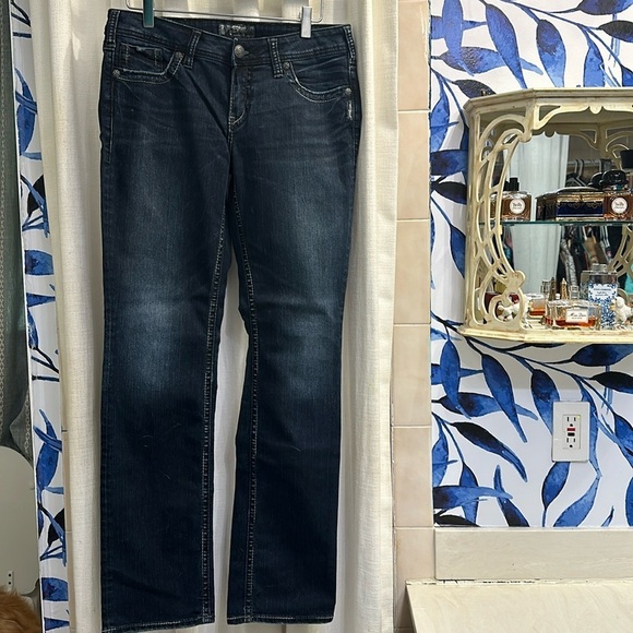Men’s Silver Aiko Boot Cut Denim Jeans Dark Wash Stretch Size 30 x 33 - Picture 1 of 12